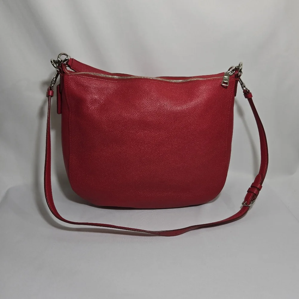 Coach Pebbled Leather Turnlock Hobo Red Purse